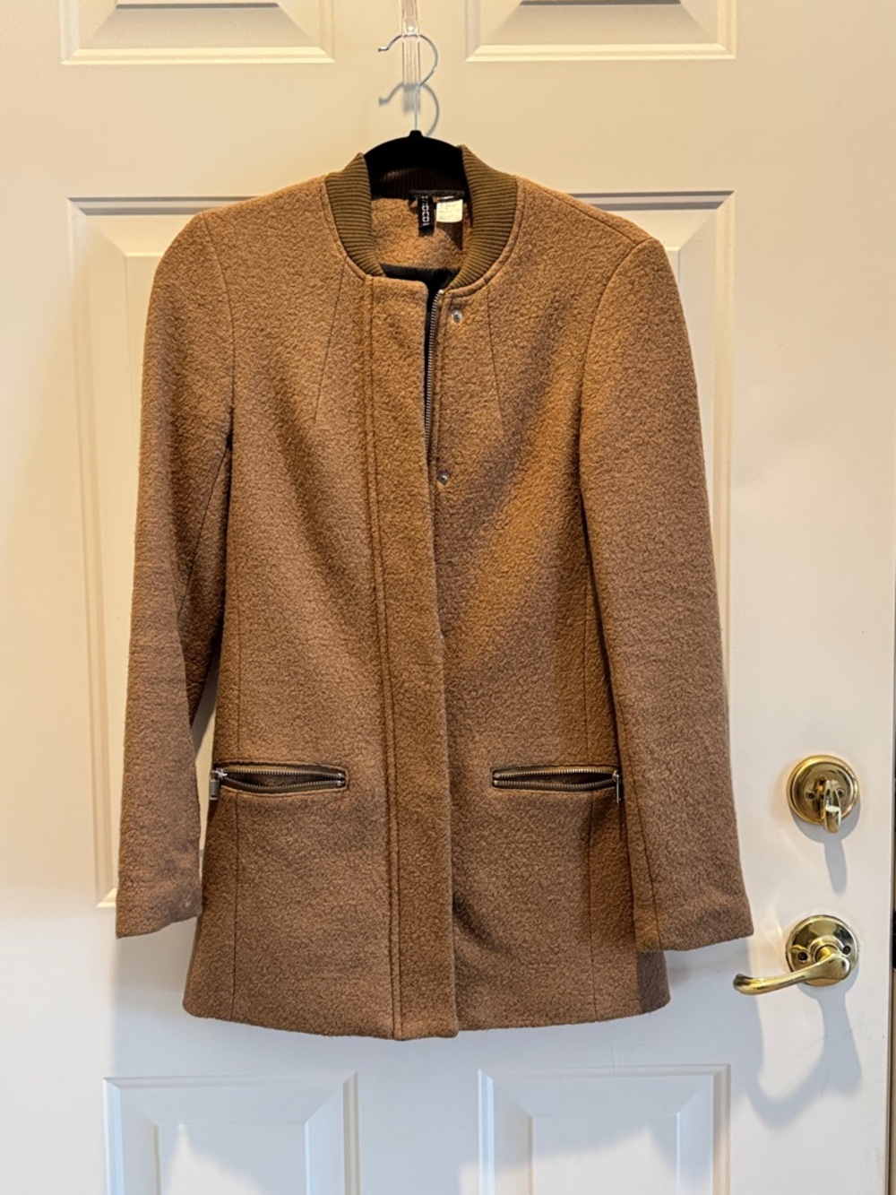H&M Brown Textured Pea Coat with Zip Pockets